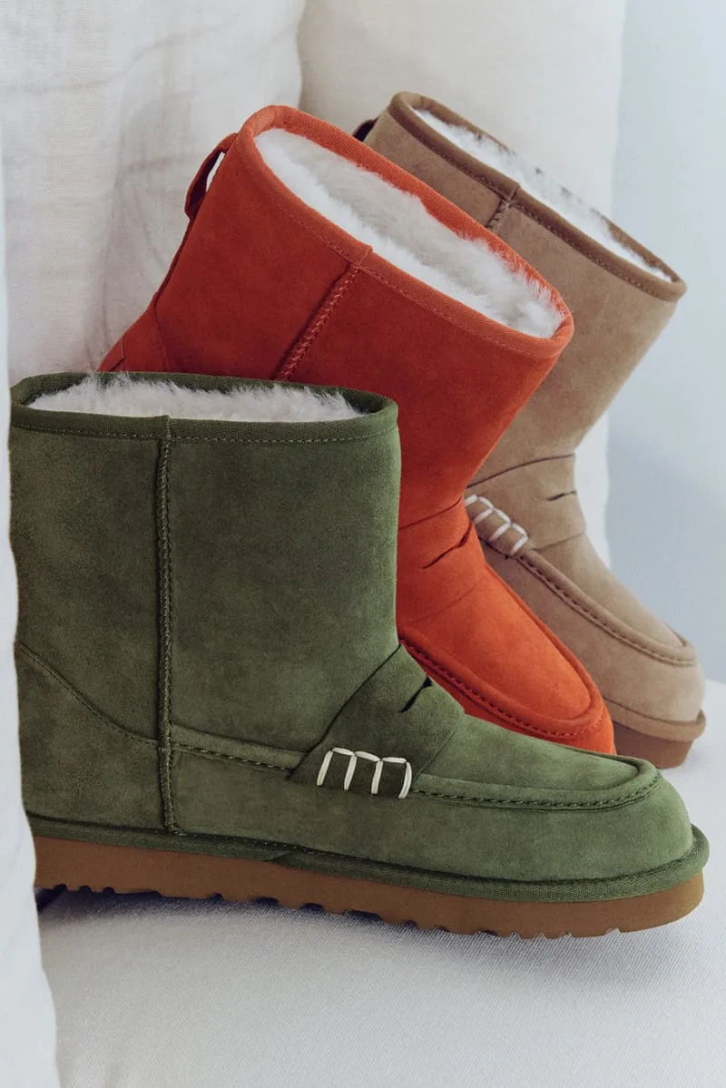 Угги-лоферы UGG x JW Anderson в цветах хаки, оранжевый и каштановый